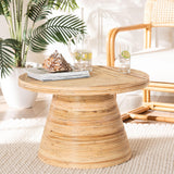 bali & pari Bella Modern Bohemian Natural Rattan and Mahogany Wood Coffee Table 