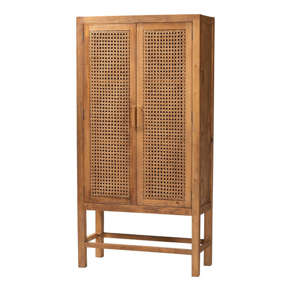 Baxton Studio bali Sibu Bohemian Tall Cabinet – Handcrafted Rattan & Teak Wood Storage for Stylish Home Organization SIBU-Rattan Tall-Cabinet