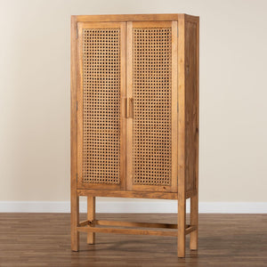 Baxton Studio bali Sibu Bohemian Tall Cabinet – Handcrafted Rattan & Teak Wood Storage for Stylish Home Organization SIBU-Rattan Tall-Cabinet