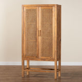 bali & pari Sibu Bohemian Natural Rattan and Teak Wood Tall Cabinet