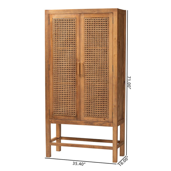 Baxton Studio bali Sibu Bohemian Tall Cabinet – Handcrafted Rattan & Teak Wood Storage for Stylish Home Organization SIBU-Rattan Tall-Cabinet