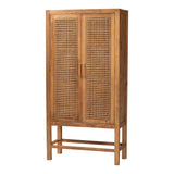 bali & pari Sibu Bohemian Natural Rattan and Teak Wood Tall Cabinet