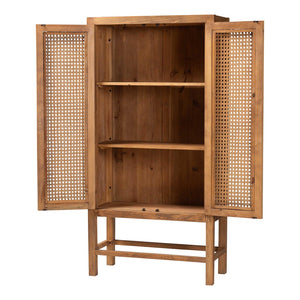 Baxton Studio bali Sibu Bohemian Tall Cabinet – Handcrafted Rattan & Teak Wood Storage for Stylish Home Organization SIBU-Rattan Tall-Cabinet