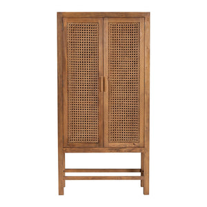 Baxton Studio bali Sibu Bohemian Tall Cabinet – Handcrafted Rattan & Teak Wood Storage for Stylish Home Organization SIBU-Rattan Tall-Cabinet