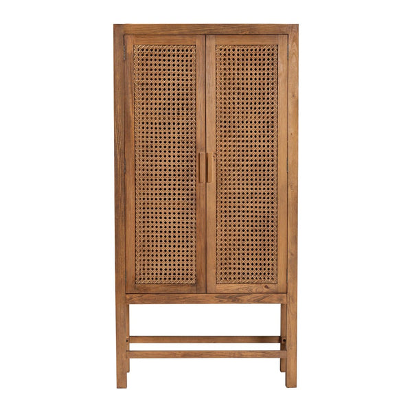 Baxton Studio bali Sibu Bohemian Tall Cabinet – Handcrafted Rattan & Teak Wood Storage for Stylish Home Organization SIBU-Rattan Tall-Cabinet