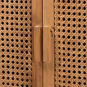 Baxton Studio bali Sibu Bohemian Tall Cabinet – Handcrafted Rattan & Teak Wood Storage for Stylish Home Organization SIBU-Rattan Tall-Cabinet