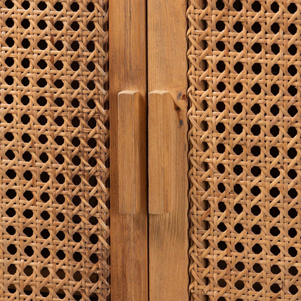 Baxton Studio bali Sibu Bohemian Tall Cabinet – Handcrafted Rattan & Teak Wood Storage for Stylish Home Organization SIBU-Rattan Tall-Cabinet