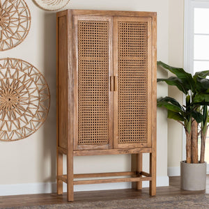 Baxton Studio bali Sibu Bohemian Tall Cabinet – Handcrafted Rattan & Teak Wood Storage for Stylish Home Organization SIBU-Rattan Tall-Cabinet
