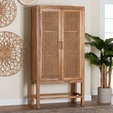 bali & pari Sibu Bohemian Natural Rattan and Teak Wood Tall Cabinet