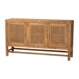 bali Sibu Bohemian Rattan & Reclaimed Wood Cabinet - Rustic Charm with 3 Spacious Shelves for Organizing