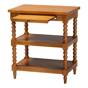 Baxton Studio Baxton Studio Imogene Retro-Modern Walnut Brown End Table with Open Shelves & Pullout Drawer JY23A427-Brown Wooden-ET