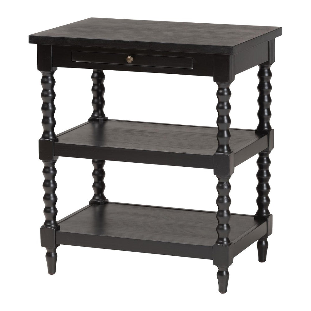 Baxton Studio Baxton Studio Imogene Retro-Modern End Table with Open Shelves & Pullout Tray for Stylish Storage JY23A428-Black Wooden-ET