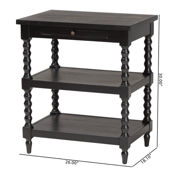 Baxton Studio Baxton Studio Imogene Retro-Modern End Table with Open Shelves & Pullout Tray for Stylish Storage JY23A428-Black Wooden-ET