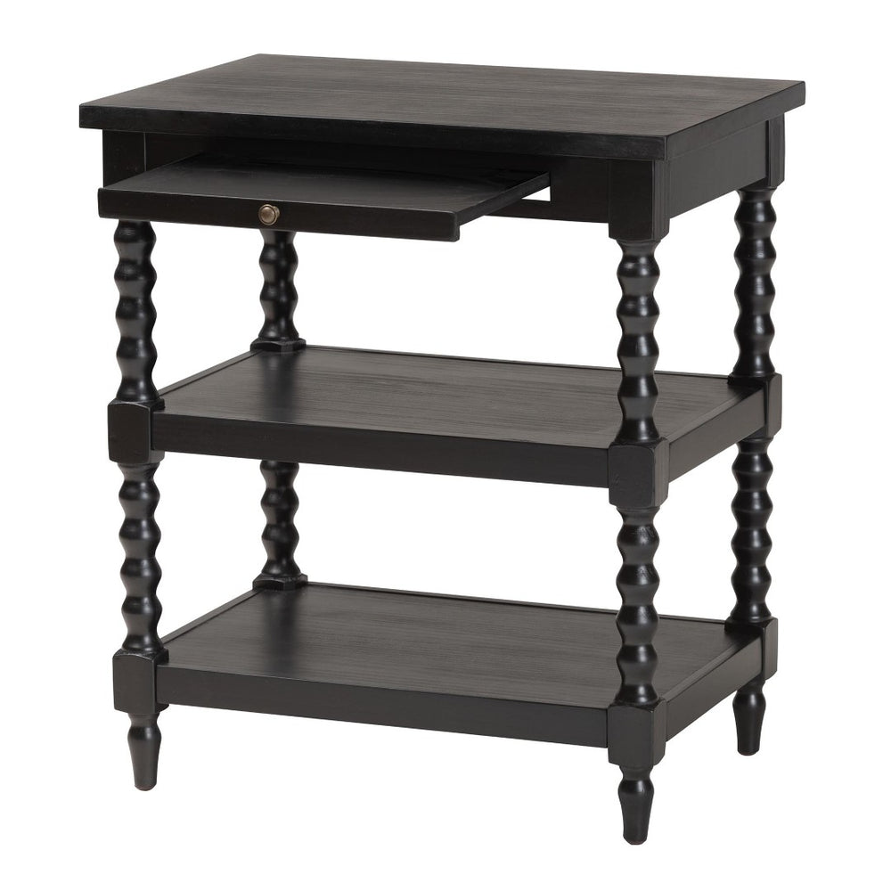 Baxton Studio Baxton Studio Imogene Retro-Modern End Table with Open Shelves & Pullout Tray for Stylish Storage JY23A428-Black Wooden-ET