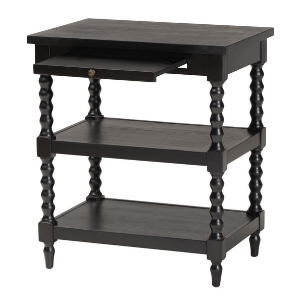 Baxton Studio Baxton Studio Imogene Retro-Modern End Table with Open Shelves & Pullout Tray for Stylish Storage JY23A428-Black Wooden-ET