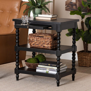 Baxton Studio Baxton Studio Imogene Retro-Modern End Table with Open Shelves & Pullout Tray for Stylish Storage JY23A428-Black Wooden-ET