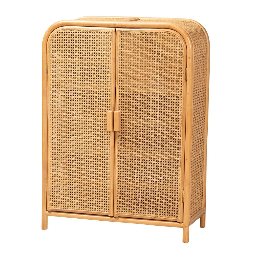 Baxton Studio bali Modern Bohemian Handcrafted Rattan 2-Door Storage Cabinet - Chic Organization & Style! Curacao-Light Honey Rattan-Medium-Cabinet