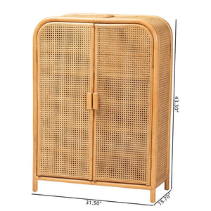 Baxton Studio bali Modern Bohemian Handcrafted Rattan 2-Door Storage Cabinet - Chic Organization & Style! Curacao-Light Honey Rattan-Medium-Cabinet