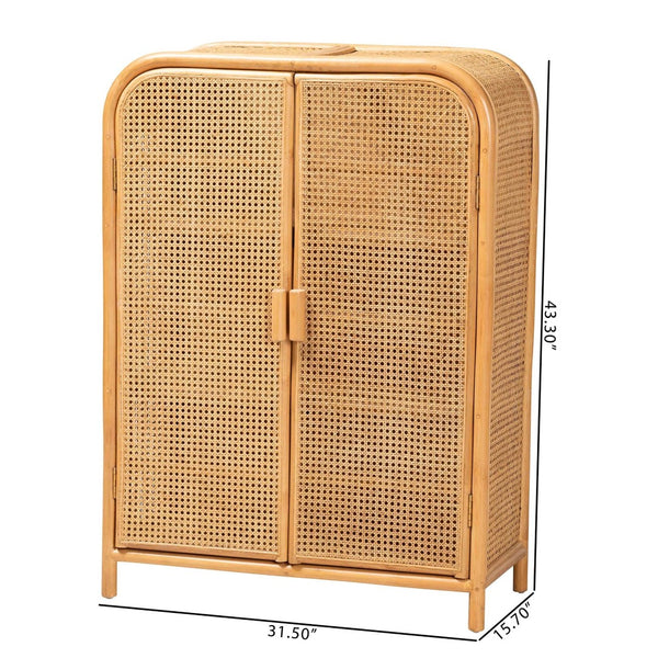 Baxton Studio bali Modern Bohemian Handcrafted Rattan 2-Door Storage Cabinet - Chic Organization & Style! Curacao-Light Honey Rattan-Medium-Cabinet
