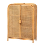 bali & pari Curacao Modern Bohemian Light Honey Rattan 2-Door Storage Cabinet