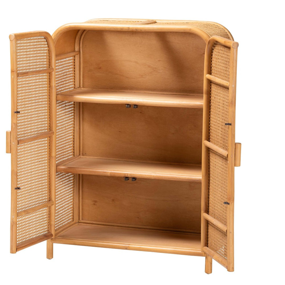 Baxton Studio bali Modern Bohemian Handcrafted Rattan 2-Door Storage Cabinet - Chic Organization & Style! Curacao-Light Honey Rattan-Medium-Cabinet