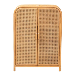 Baxton Studio bali Modern Bohemian Handcrafted Rattan 2-Door Storage Cabinet - Chic Organization & Style! Curacao-Light Honey Rattan-Medium-Cabinet