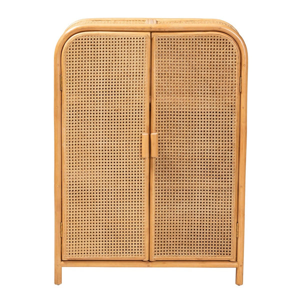 Baxton Studio bali Modern Bohemian Handcrafted Rattan 2-Door Storage Cabinet - Chic Organization & Style! Curacao-Light Honey Rattan-Medium-Cabinet