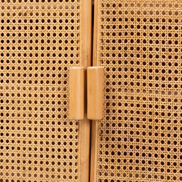 Baxton Studio bali Modern Bohemian Handcrafted Rattan 2-Door Storage Cabinet - Chic Organization & Style! Curacao-Light Honey Rattan-Medium-Cabinet