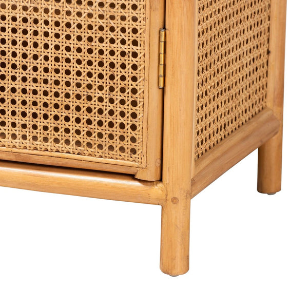 Baxton Studio bali Modern Bohemian Handcrafted Rattan 2-Door Storage Cabinet - Chic Organization & Style! Curacao-Light Honey Rattan-Medium-Cabinet
