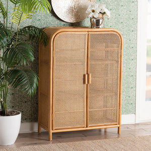 Baxton Studio bali Modern Bohemian Handcrafted Rattan 2-Door Storage Cabinet - Chic Organization & Style! Curacao-Light Honey Rattan-Medium-Cabinet
