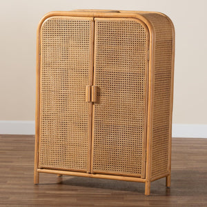 Baxton Studio bali Modern Bohemian Handcrafted Rattan 2-Door Storage Cabinet - Chic Organization & Style! Curacao-Light Honey Rattan-Medium-Cabinet