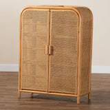 bali & pari Curacao Modern Bohemian Light Honey Rattan 2-Door Storage Cabinet