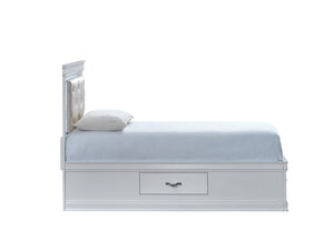 English Elm Lorana Glam Twin Storage Bed with Led Lighting and Tufted Faux Leather Headboard White B078S00694