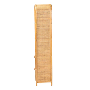 Baxton Studio bali Curacao Modern Bohemian Rattan Bookcase - Handcrafted 2-Drawer Storage with Open Shelves Curacao-Light Honey Rattan-Bookcase