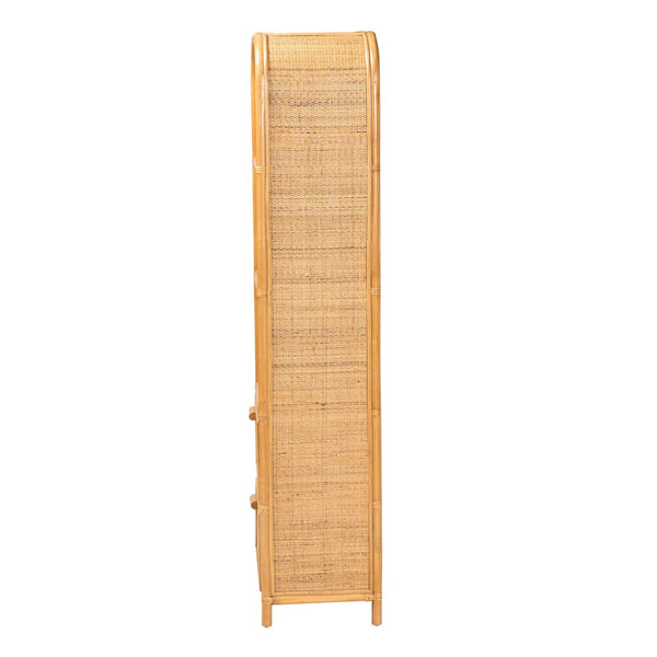 Baxton Studio bali Curacao Modern Bohemian Rattan Bookcase - Handcrafted 2-Drawer Storage with Open Shelves Curacao-Light Honey Rattan-Bookcase