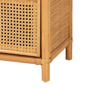 Baxton Studio bali Curacao Modern Bohemian Rattan Bookcase - Handcrafted 2-Drawer Storage with Open Shelves Curacao-Light Honey Rattan-Bookcase
