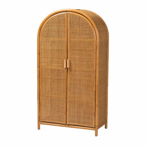 Baxton Studio bali Paloma Large Rattan Storage Cabinet – Modern Bohemian Design with 4 Shelves for Stylish Organization Puerterico-Light Honey Rattan-Large-Cabinet