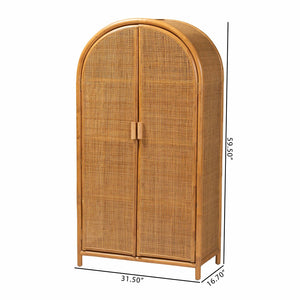 Baxton Studio bali Paloma Large Rattan Storage Cabinet – Modern Bohemian Design with 4 Shelves for Stylish Organization Puerterico-Light Honey Rattan-Large-Cabinet