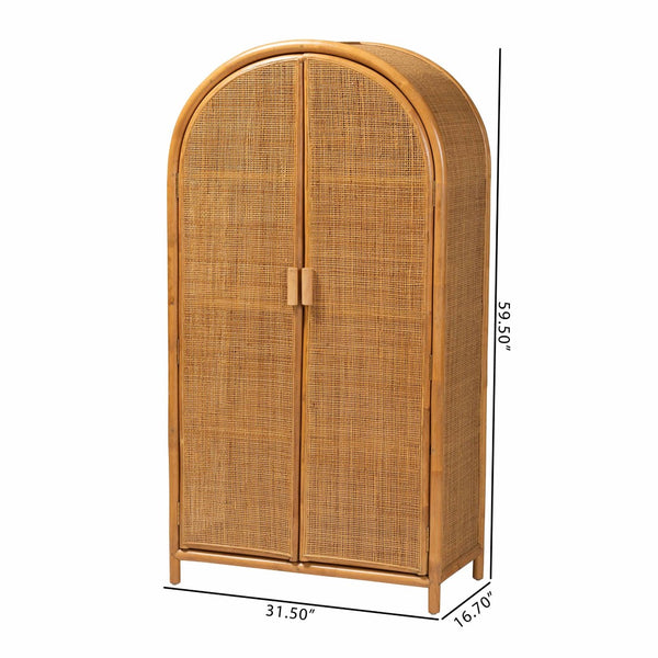 Baxton Studio bali Paloma Large Rattan Storage Cabinet – Modern Bohemian Design with 4 Shelves for Stylish Organization Puerterico-Light Honey Rattan-Large-Cabinet