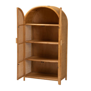 Baxton Studio bali Paloma Large Rattan Storage Cabinet – Modern Bohemian Design with 4 Shelves for Stylish Organization Puerterico-Light Honey Rattan-Large-Cabinet