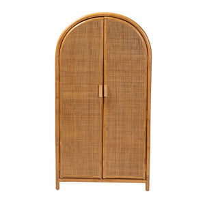 Baxton Studio bali Paloma Large Rattan Storage Cabinet – Modern Bohemian Design with 4 Shelves for Stylish Organization Puerterico-Light Honey Rattan-Large-Cabinet
