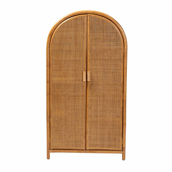 Baxton Studio bali Paloma Large Rattan Storage Cabinet – Modern Bohemian Design with 4 Shelves for Stylish Organization Puerterico-Light Honey Rattan-Large-Cabinet