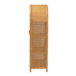 Baxton Studio bali Paloma Large Rattan Storage Cabinet – Modern Bohemian Design with 4 Shelves for Stylish Organization Puerterico-Light Honey Rattan-Large-Cabinet