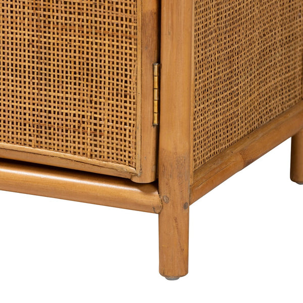 Baxton Studio bali Paloma Large Rattan Storage Cabinet – Modern Bohemian Design with 4 Shelves for Stylish Organization Puerterico-Light Honey Rattan-Large-Cabinet