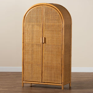 Baxton Studio bali Paloma Large Rattan Storage Cabinet – Modern Bohemian Design with 4 Shelves for Stylish Organization Puerterico-Light Honey Rattan-Large-Cabinet
