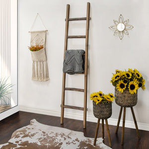 English Elm S/2 Bamboo Wood Planters with Stands Sustainable Indoor Outdoor Natural Grain Decor B079106794