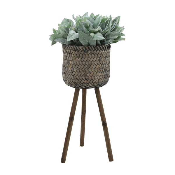 English Elm S/2 Bamboo Wood Planters with Stands Sustainable Indoor Outdoor Natural Grain Decor B079106794