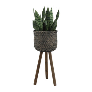 English Elm S/2 Bamboo Wood Planters with Stands Sustainable Indoor Outdoor Natural Grain Decor B079106794