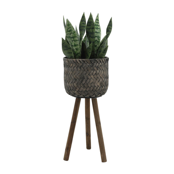 English Elm S/2 Bamboo Wood Planters with Stands Sustainable Indoor Outdoor Natural Grain Decor B079106794