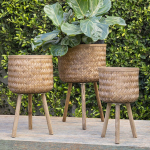 English Elm S/3 Bamboo Wood Tiered Planters with Stands for Indoor Outdoor Organic Decor B079106795
